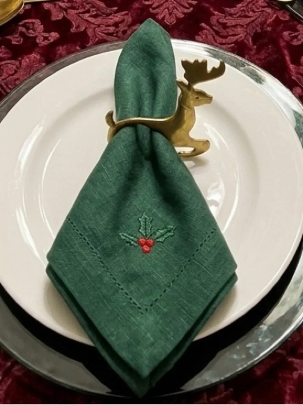 Set Of 10 Vintage India Brass Reindeer Napkin Rings Christmas Holiday Very Nice!